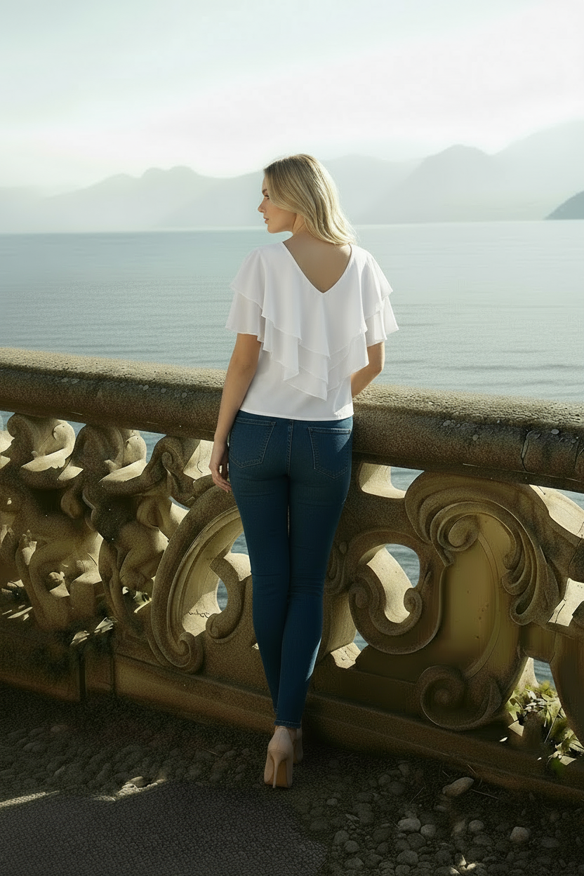 Side angle of bone white Ciel blouse showing regular fit