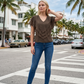 Limsa Club Ciel V-Neck Chiffon Blouse in Brown — front view