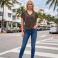 Limsa Club Ciel V-Neck Chiffon Blouse in Brown — back view