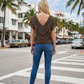 Limsa Club Ciel V-Neck Chiffon Blouse in Brown — detail view