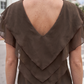 Limsa Club Ciel V-Neck Chiffon Blouse in Brown — close-up detail