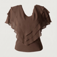 Limsa Club Ciel V-Neck Chiffon Blouse in Brown — product still life