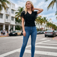 Limsa Club Ciel V-Neck Chiffon Blouse in Black — front view
