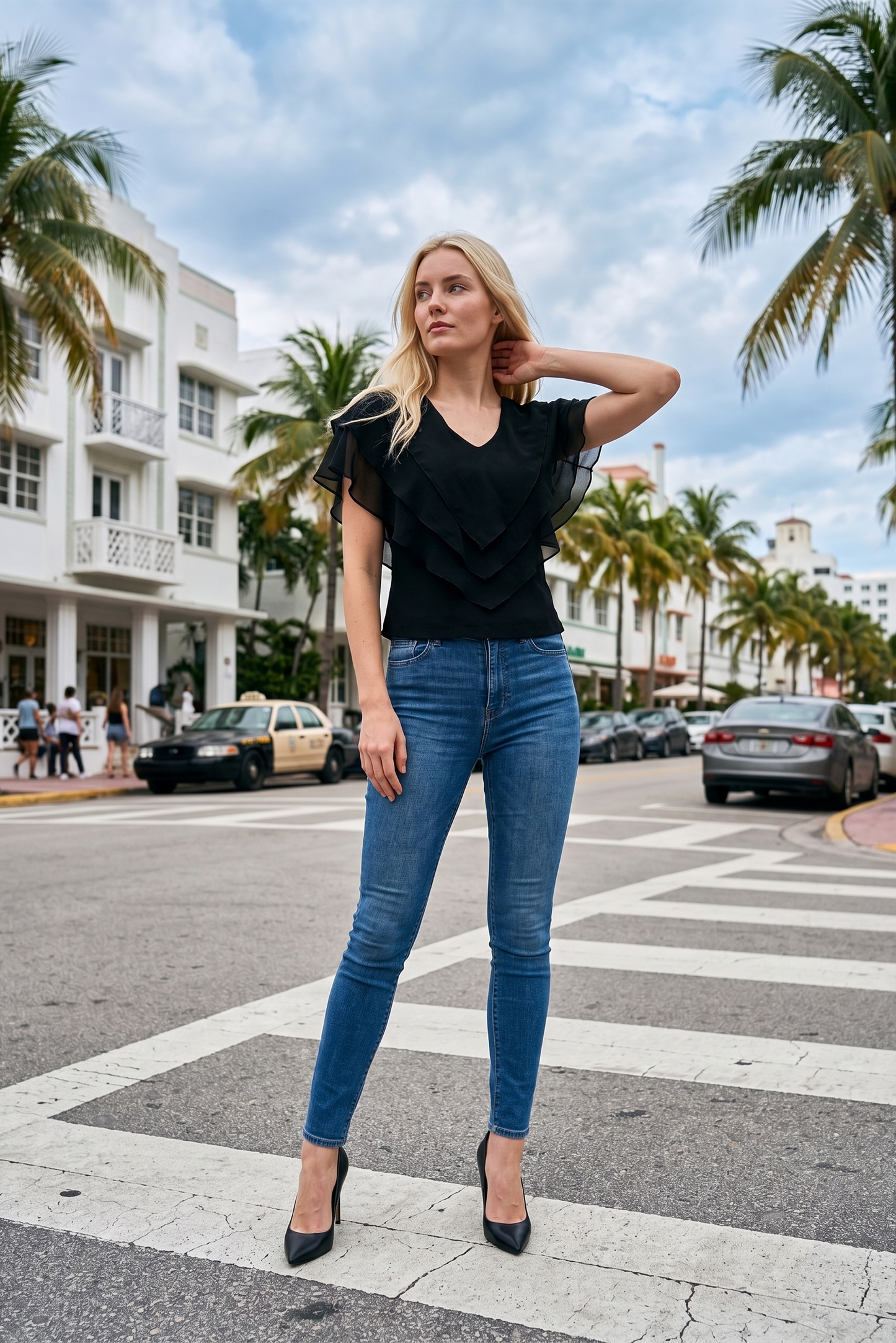 Limsa Club Ciel V-Neck Chiffon Blouse in Black — front view