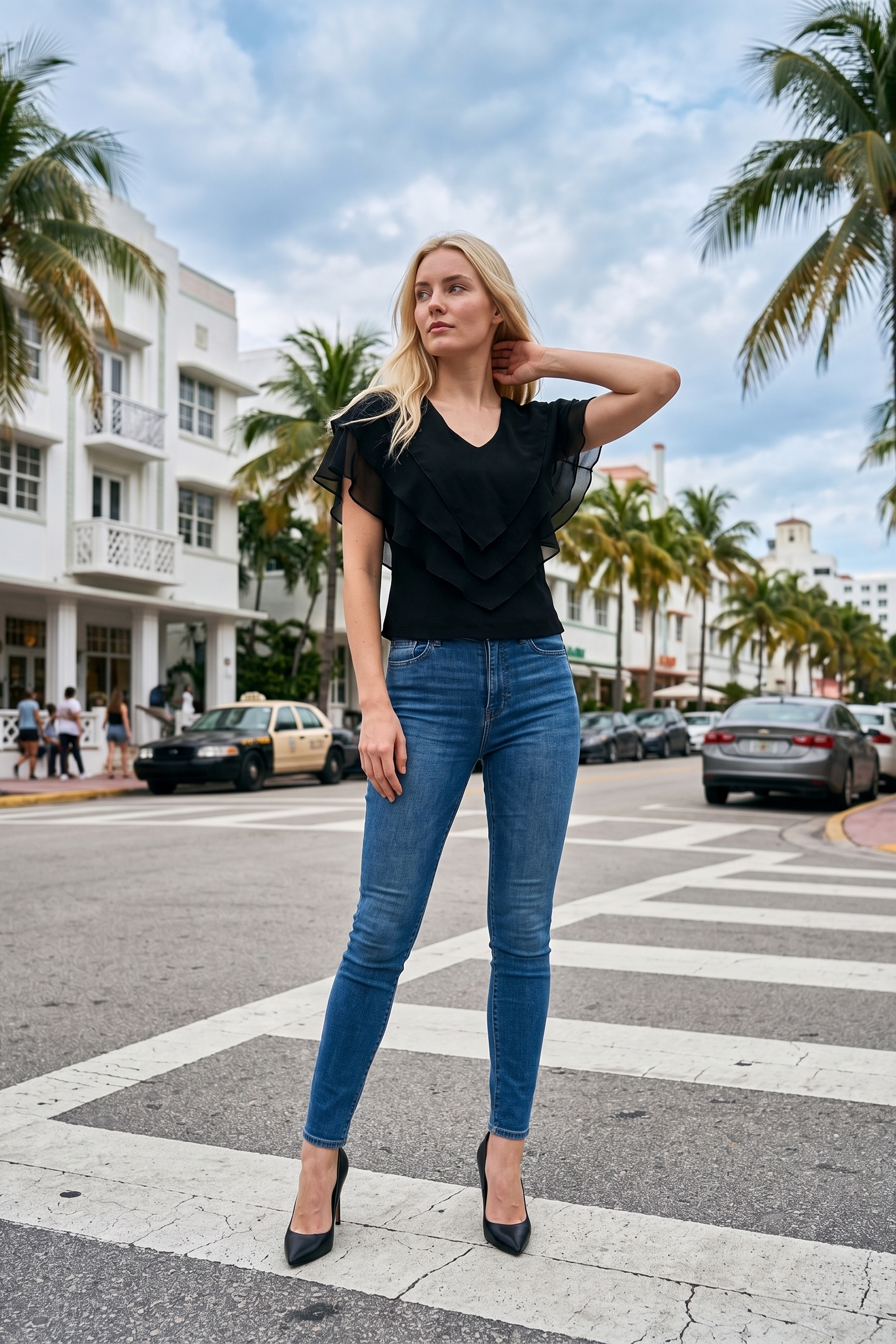 Limsa Club Ciel V-Neck Chiffon Blouse in Black — front view