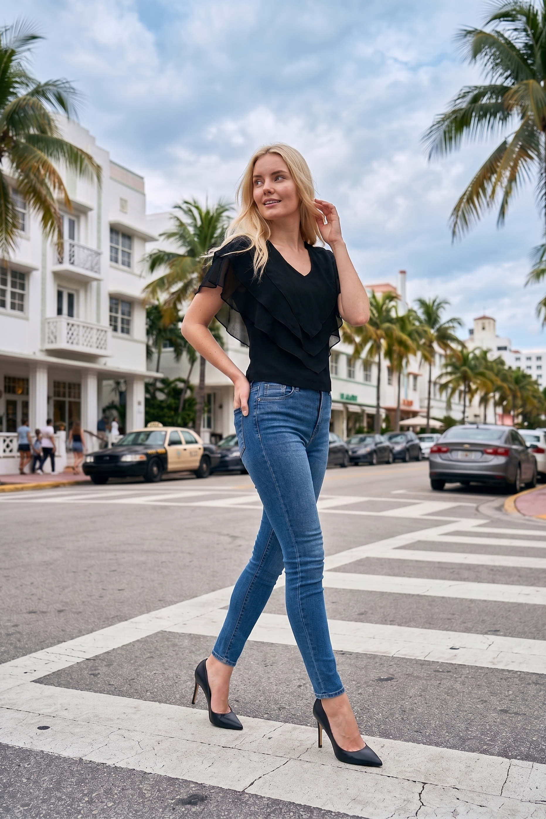 Limsa Club Ciel V-Neck Chiffon Blouse in Black — side view