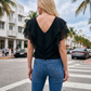 Limsa Club Ciel V-Neck Chiffon Blouse in Black — detail view