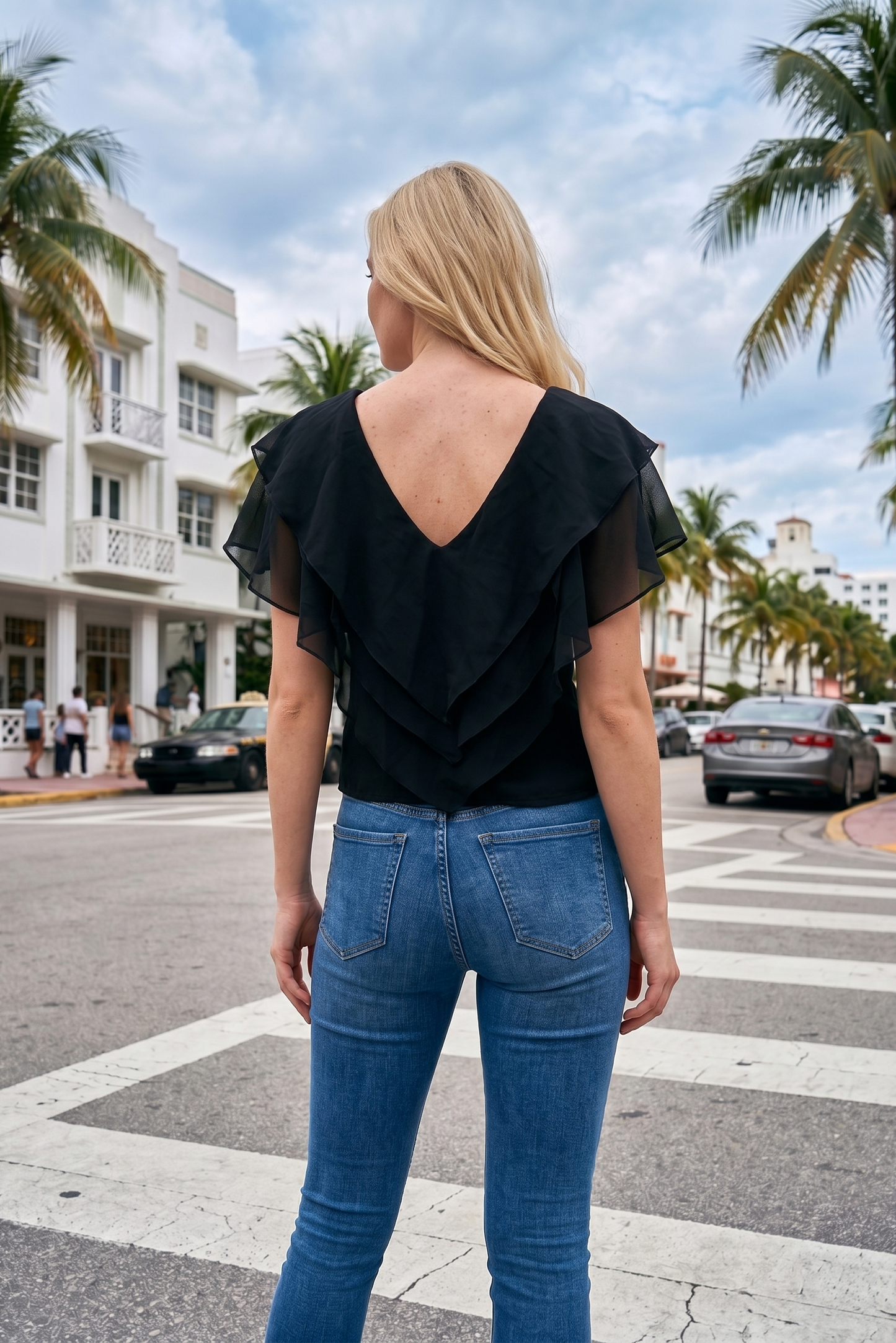 Limsa Club Ciel V-Neck Chiffon Blouse in Black — detail view