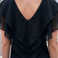 Limsa Club Ciel V-Neck Chiffon Blouse in Black — close-up detail