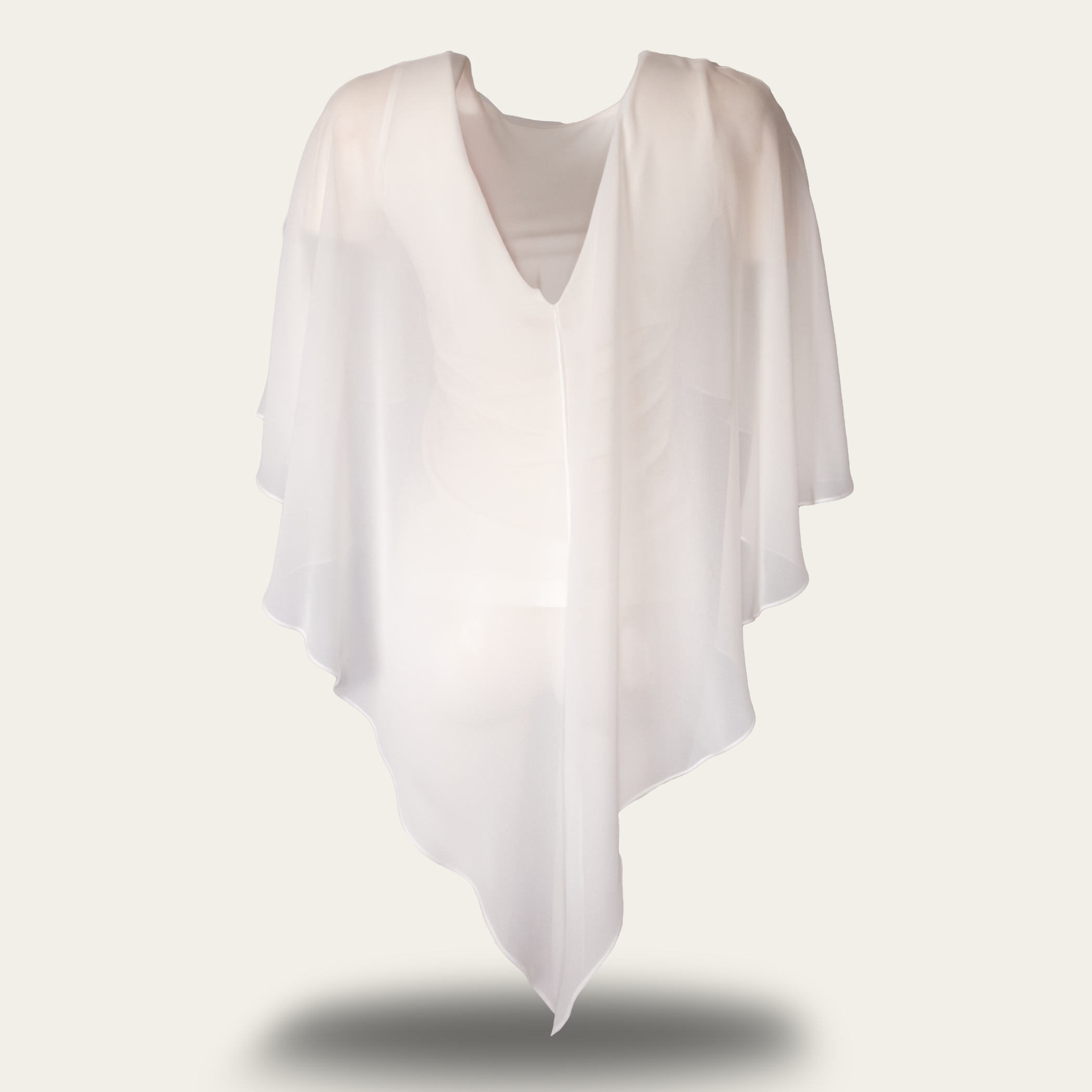 Close-up detail of bone white chiffon blouse ruffled volan texture