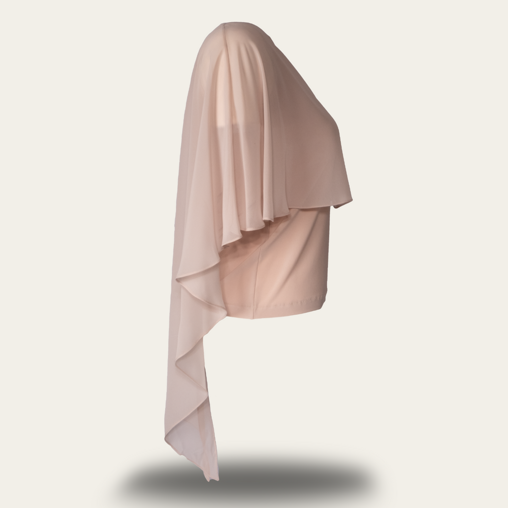 Mink vizon ruffle chiffon blouse ghost mannequin back view showing draping