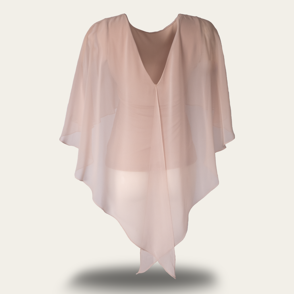 Close-up detail of mink vizon chiffon blouse ruffled volan texture