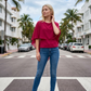 Limsa Club Ruffle Collar Chiffon Blouse in Fuchsia — front view