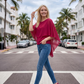 Limsa Club Ruffle Collar Chiffon Blouse in Fuchsia — side view