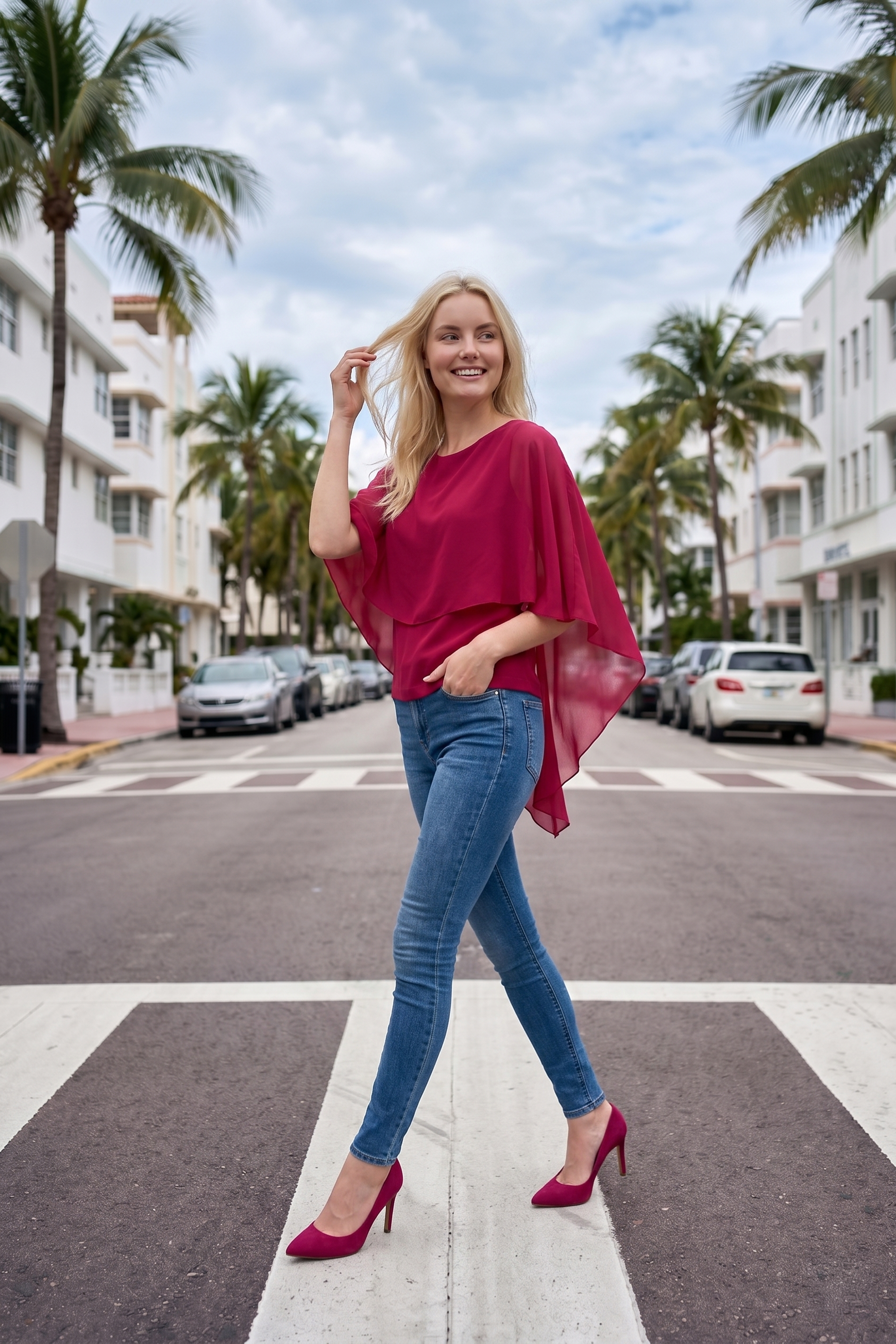 Limsa Club Ruffle Collar Chiffon Blouse in Fuchsia — side view