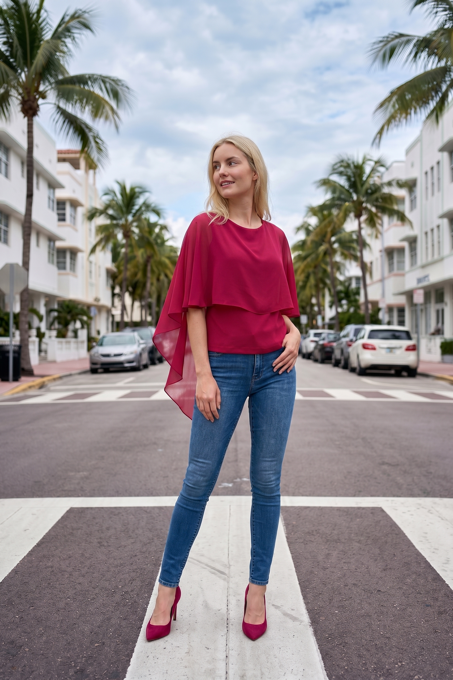 Limsa Club Ruffle Collar Chiffon Blouse in Fuchsia — back view