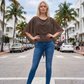 Limsa Club Ruffle Collar Chiffon Blouse in Brown — side view