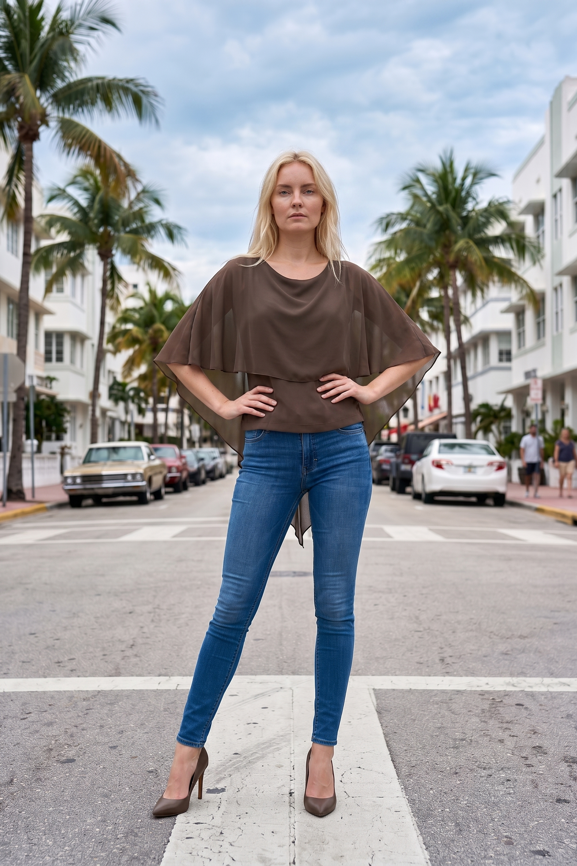 Limsa Club Ruffle Collar Chiffon Blouse in Brown — side view