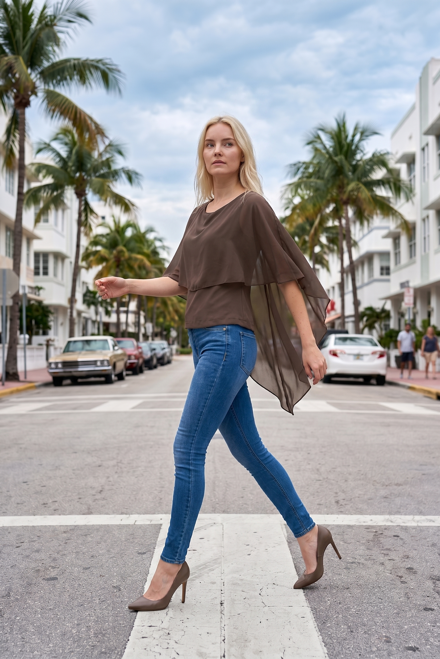 Limsa Club Ruffle Collar Chiffon Blouse in Brown — back view