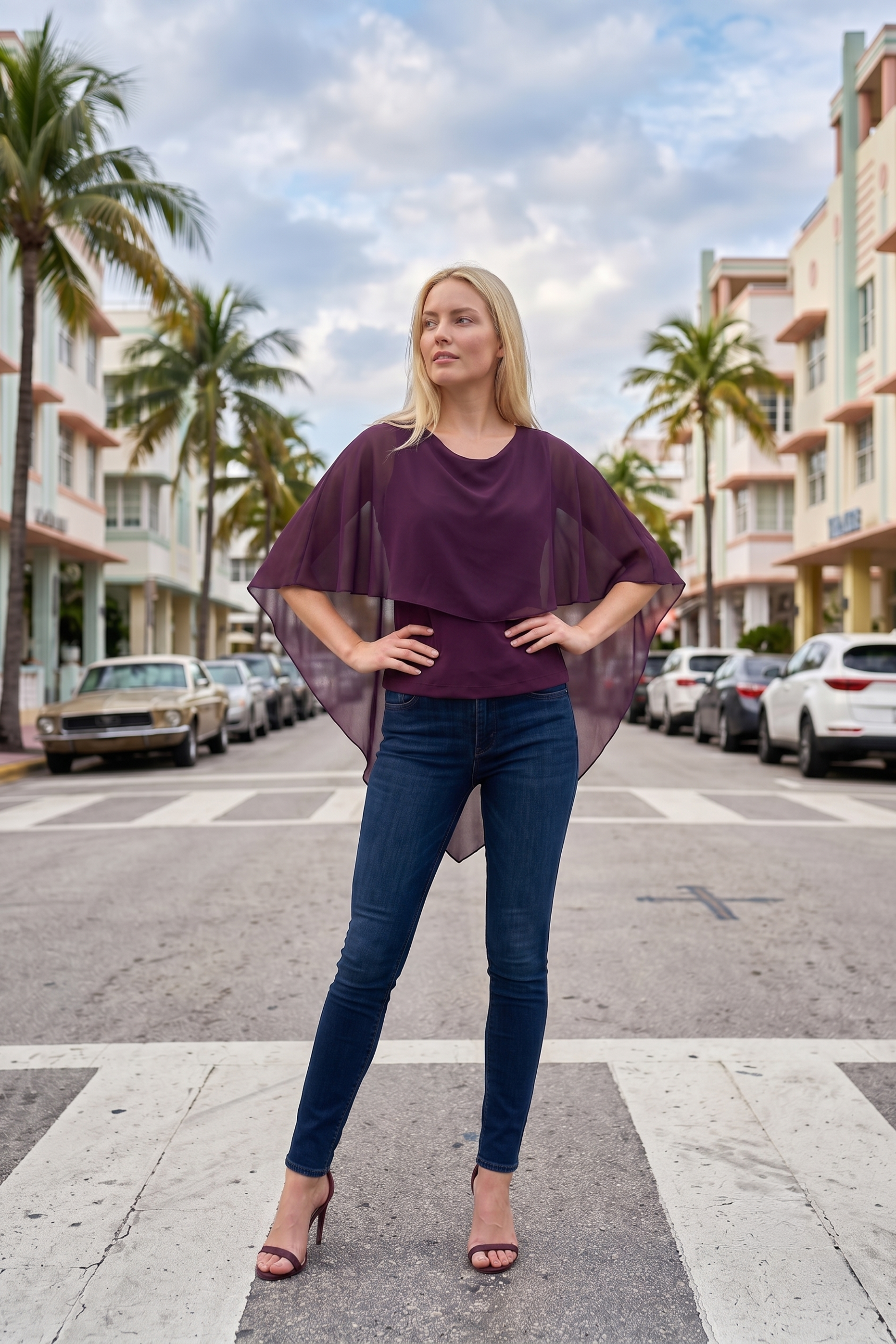 Limsa Club Ruffle Collar Chiffon Blouse in Purple — side view