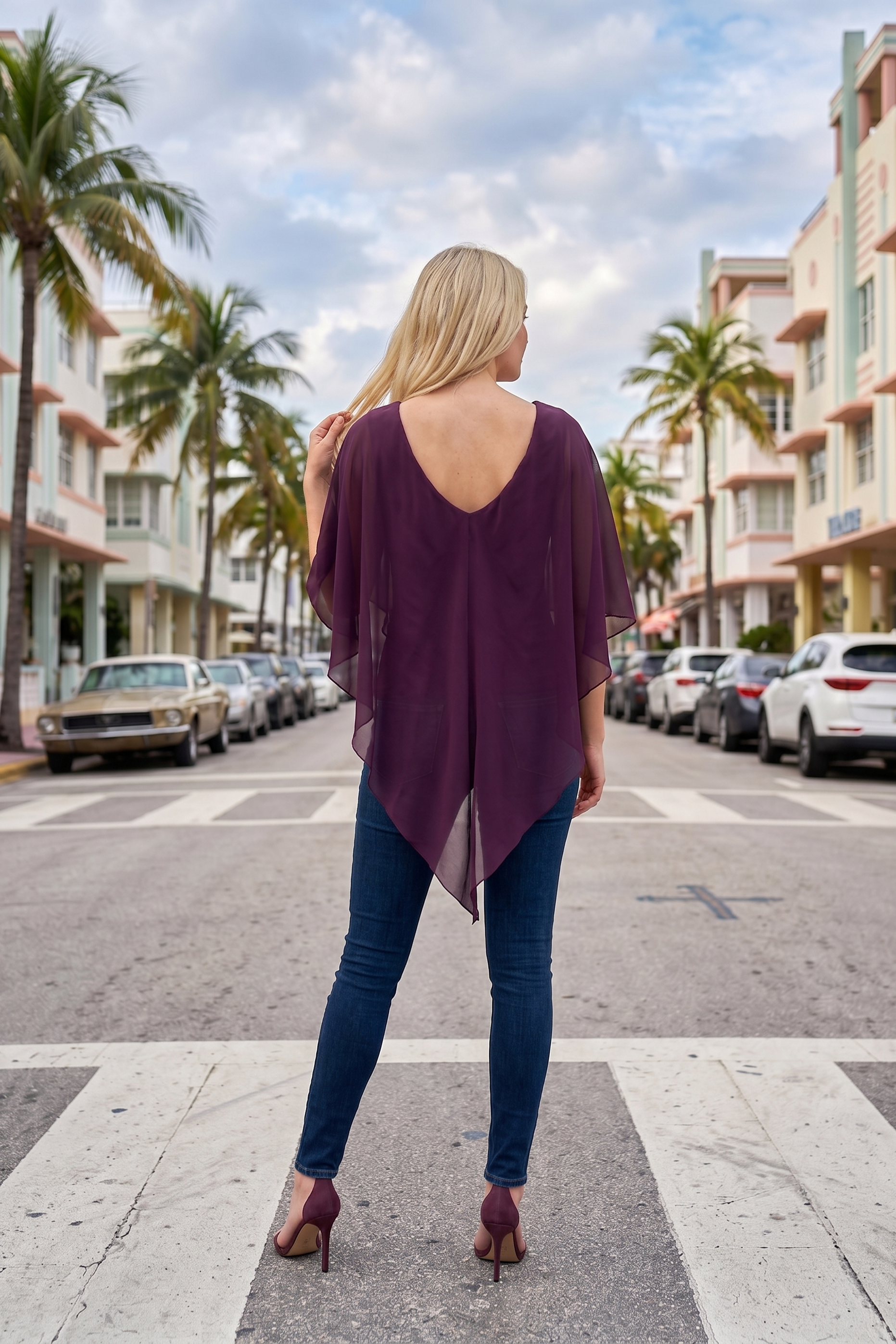 Limsa Club Ruffle Collar Chiffon Blouse in Purple — detail view
