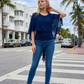 Limsa Club Ruffle Collar Chiffon Blouse in Sax Blue — front view