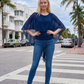 Limsa Club Ruffle Collar Chiffon Blouse in Sax Blue — back view