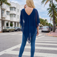 Limsa Club Ruffle Collar Chiffon Blouse in Sax Blue — detail view