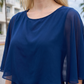 Limsa Club Ruffle Collar Chiffon Blouse in Sax Blue — full-length view