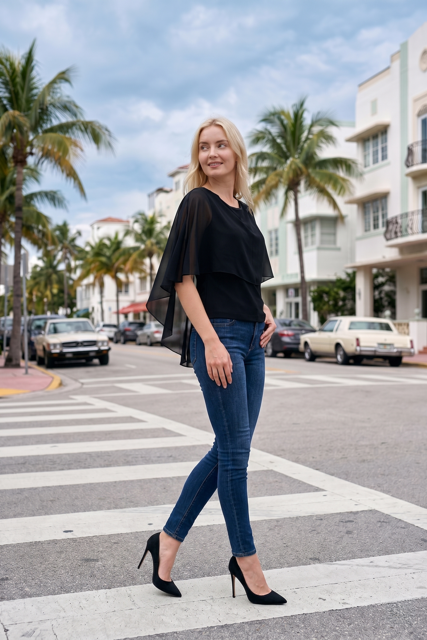 Limsa Club Ruffle Collar Chiffon Blouse in Black — side view