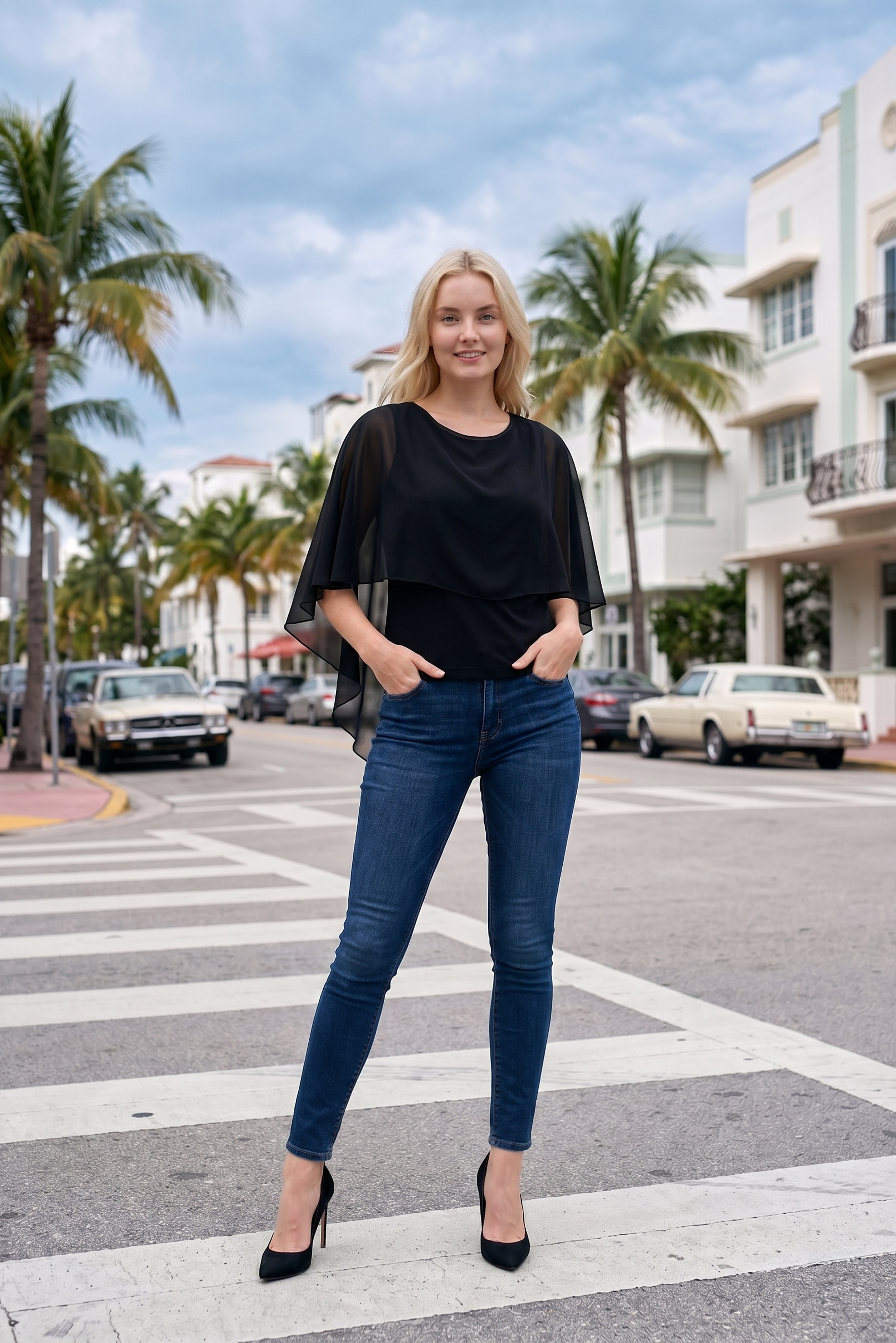 Limsa Club Ruffle Collar Chiffon Blouse in Black — back view