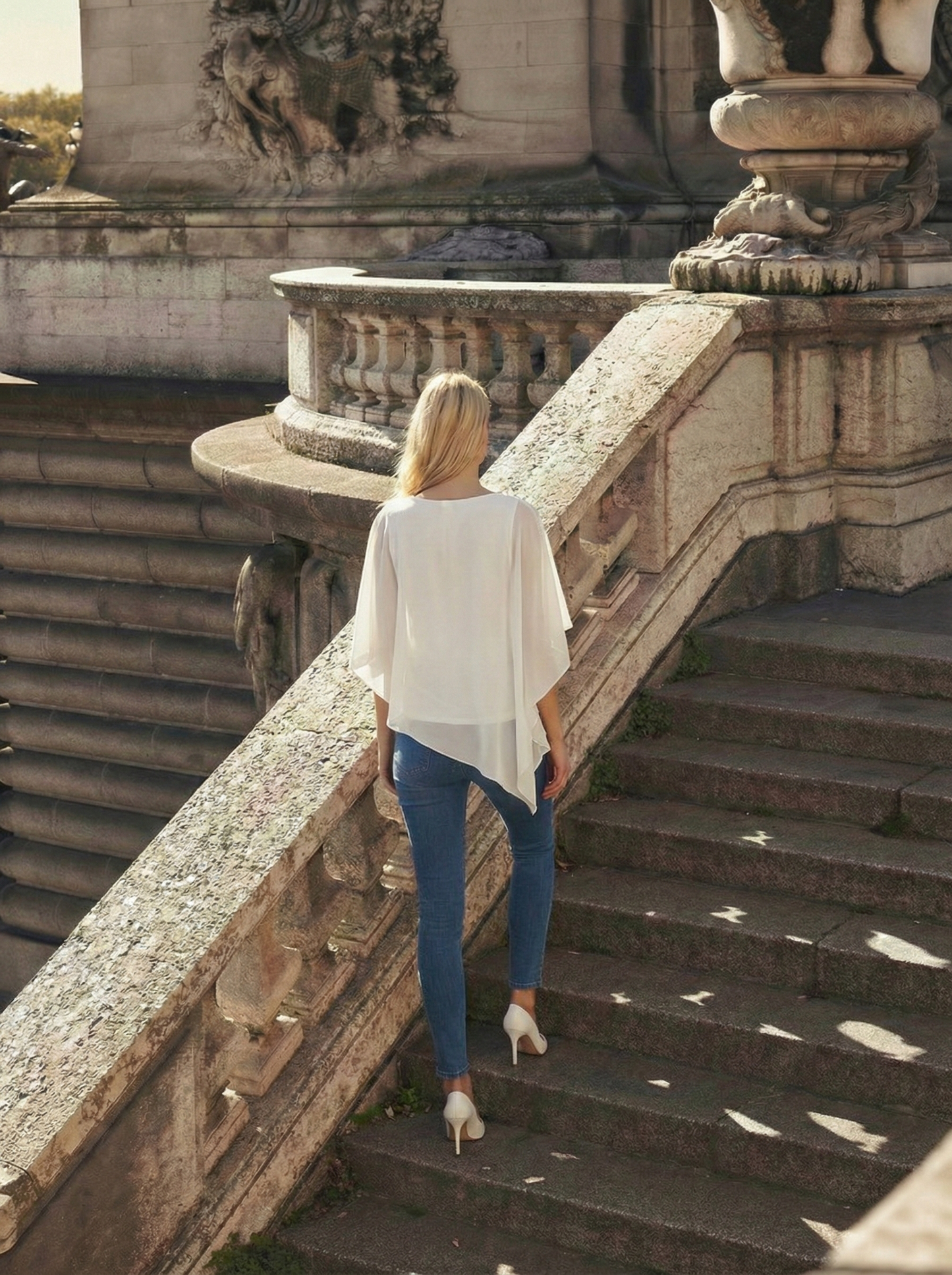 Limsa Club Elys Relaxed Chiffon Blouse in Bone — detail view