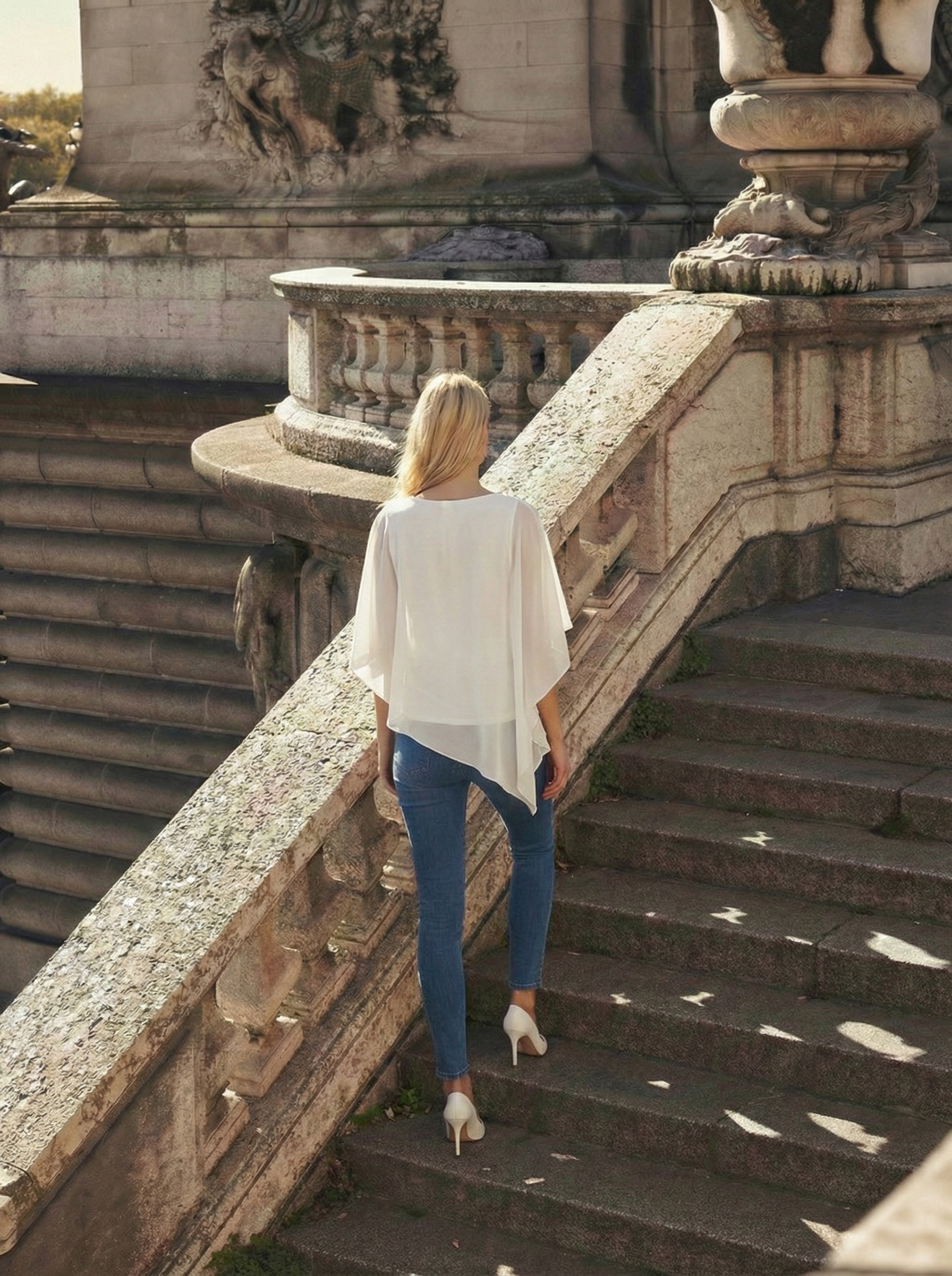 Limsa Club Elys Relaxed Chiffon Blouse in Bone — detail view