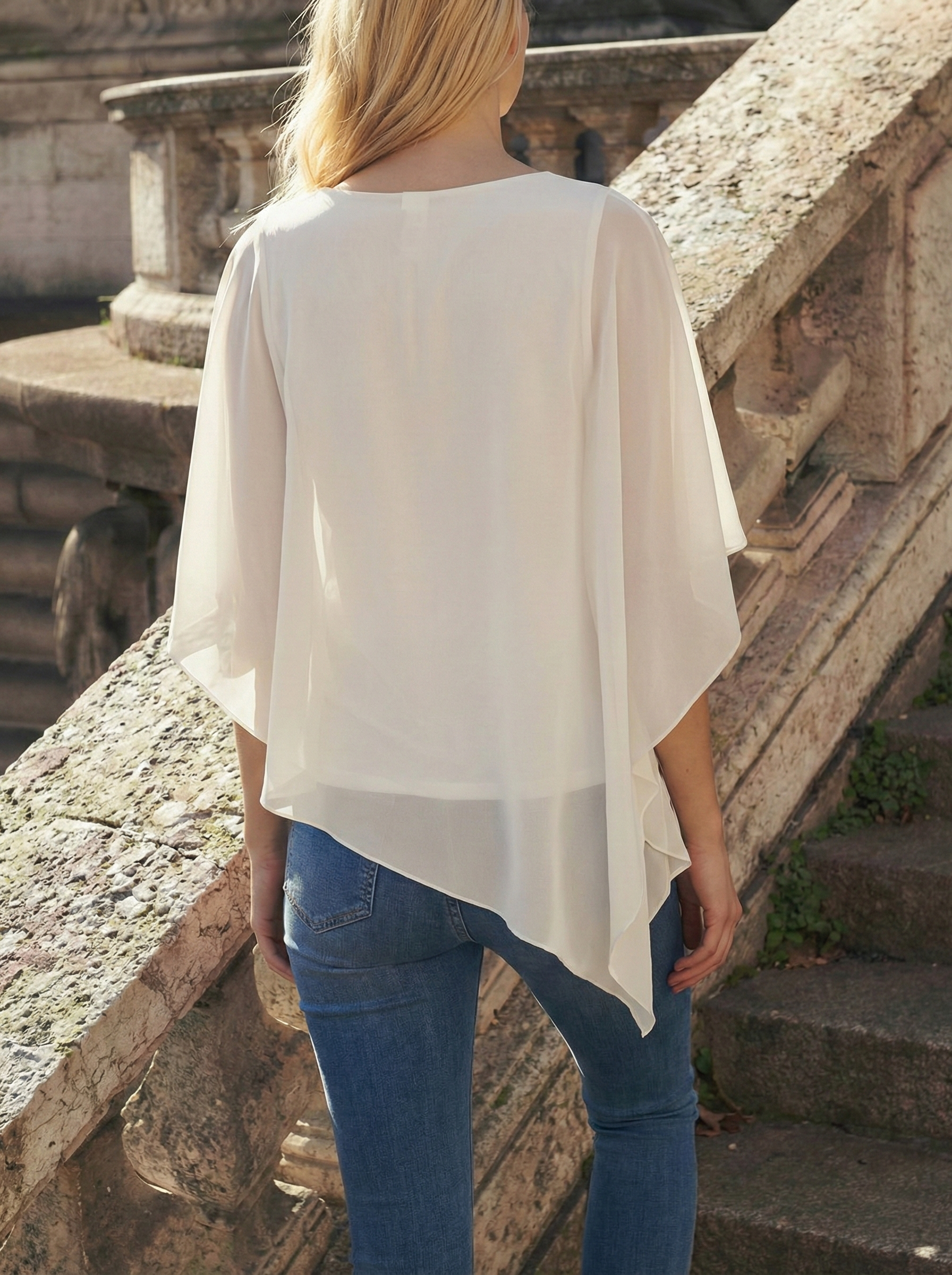 Limsa Club Elys Relaxed Chiffon Blouse in Bone — close-up detail