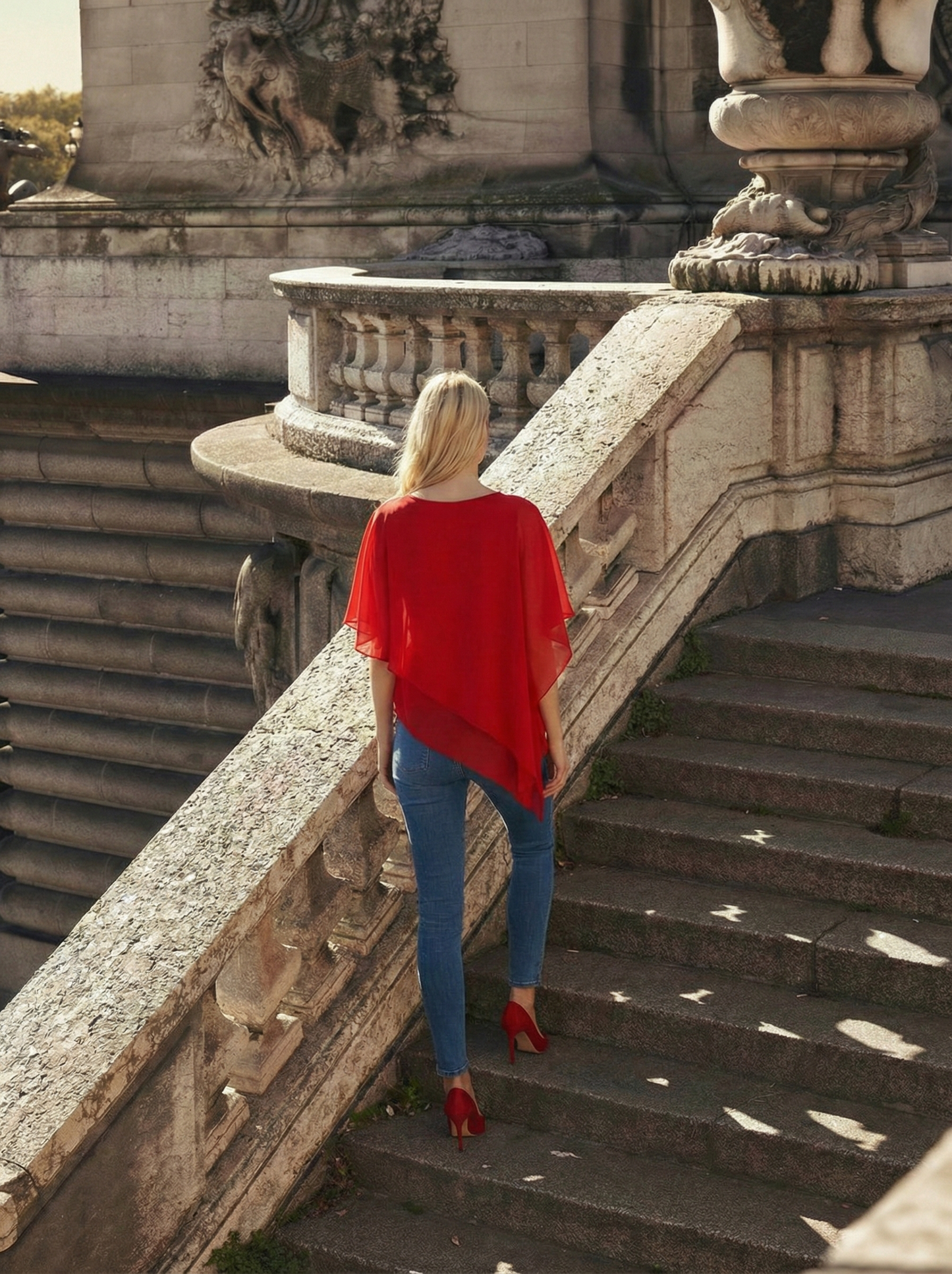 Limsa Club Elys Relaxed Chiffon Blouse in Red — detail view
