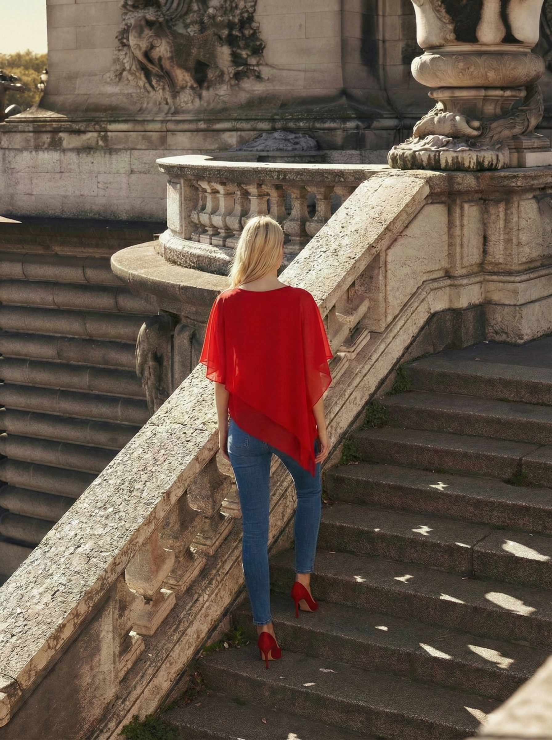 Limsa Club Elys Relaxed Chiffon Blouse in Red — detail view