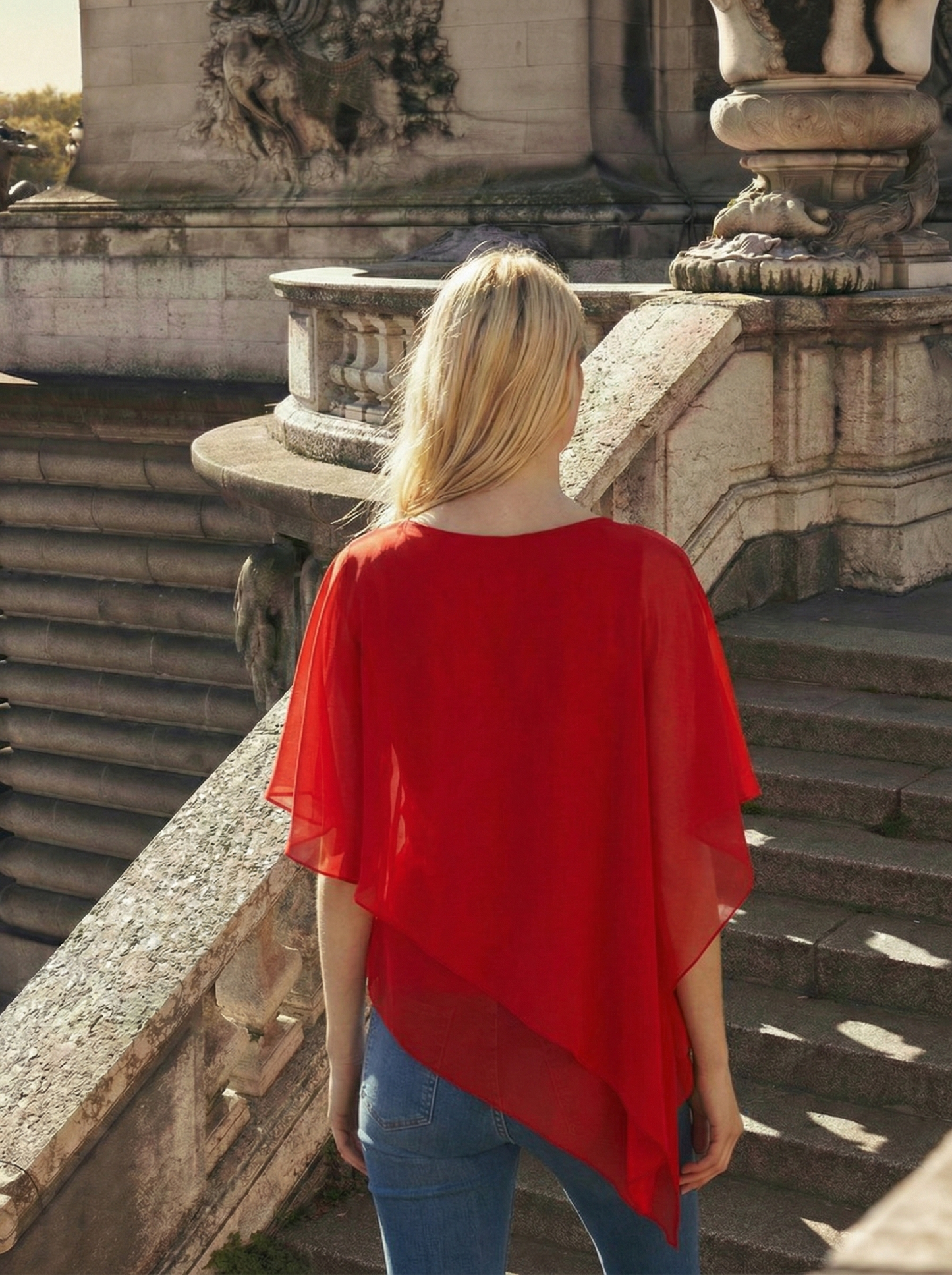 Limsa Club Elys Relaxed Chiffon Blouse in Red — close-up detail