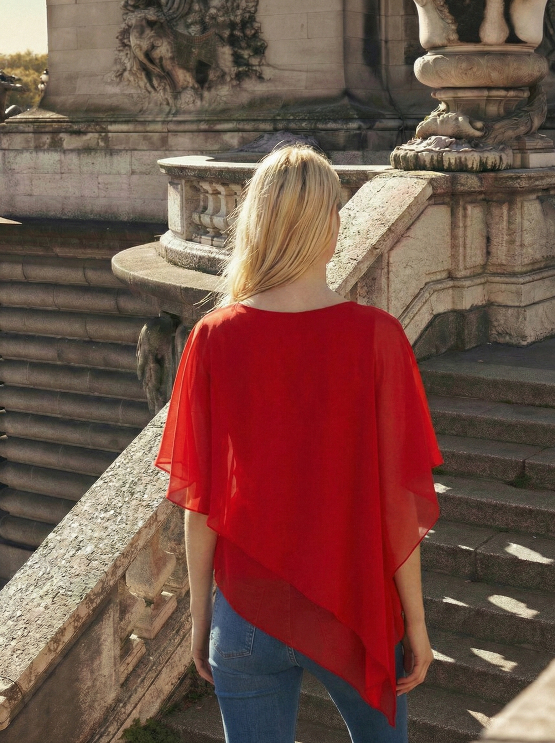 Limsa Club Elys Relaxed Chiffon Blouse in Red — close-up detail