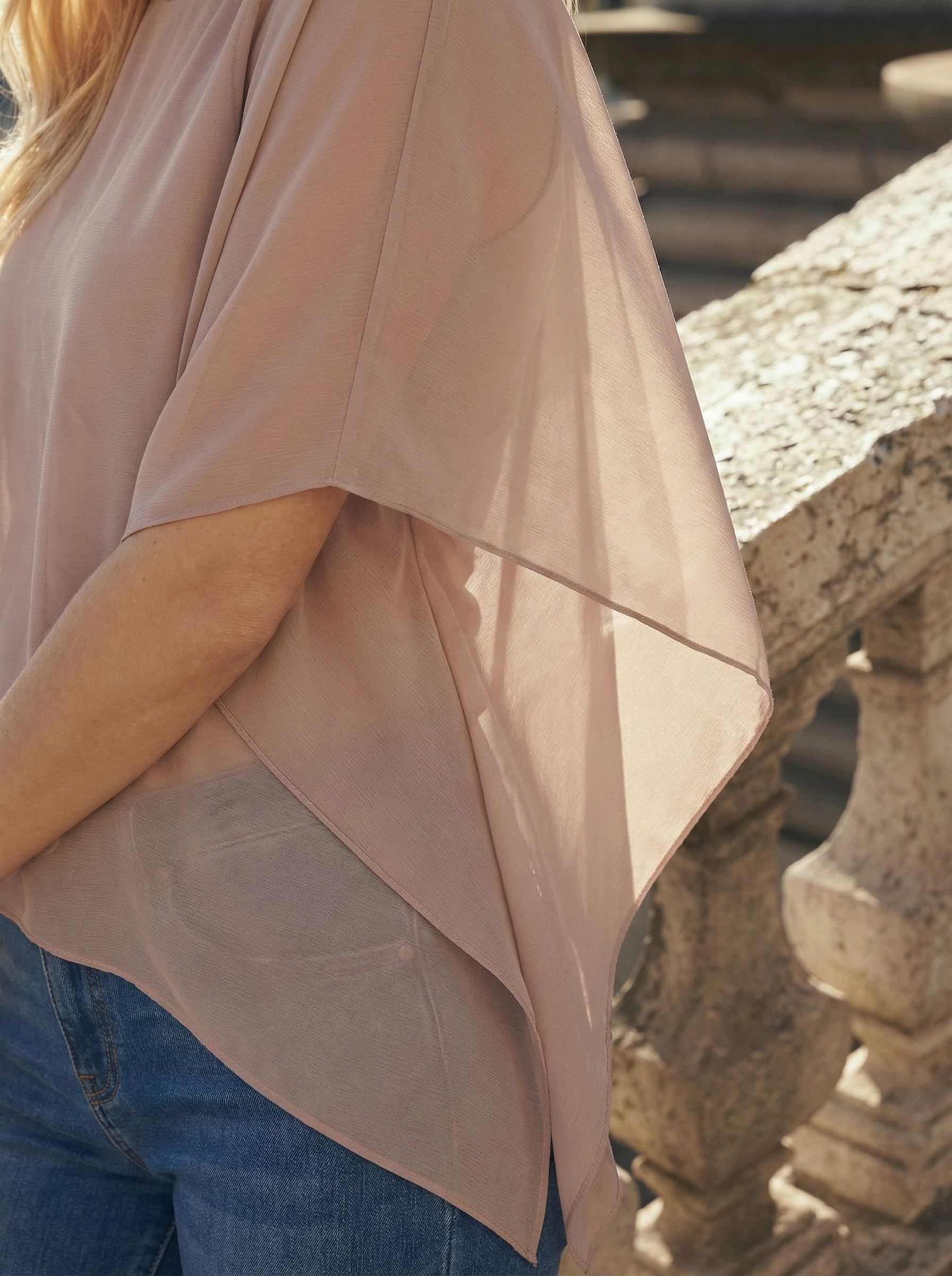 Limsa Club Elys Relaxed Chiffon Blouse in Mink — full-length view
