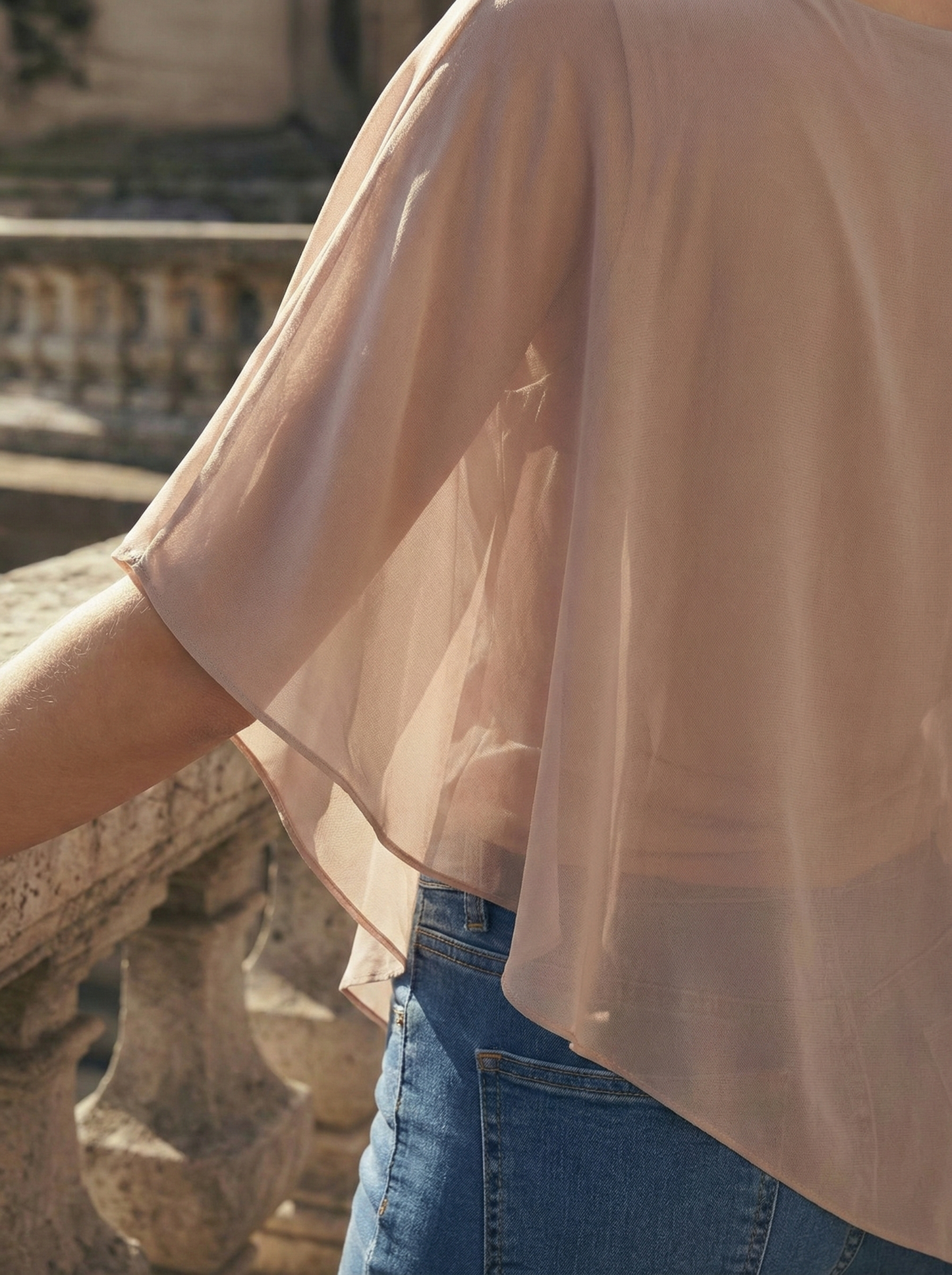 Limsa Club Elys Relaxed Chiffon Blouse in Mink — close-up detail