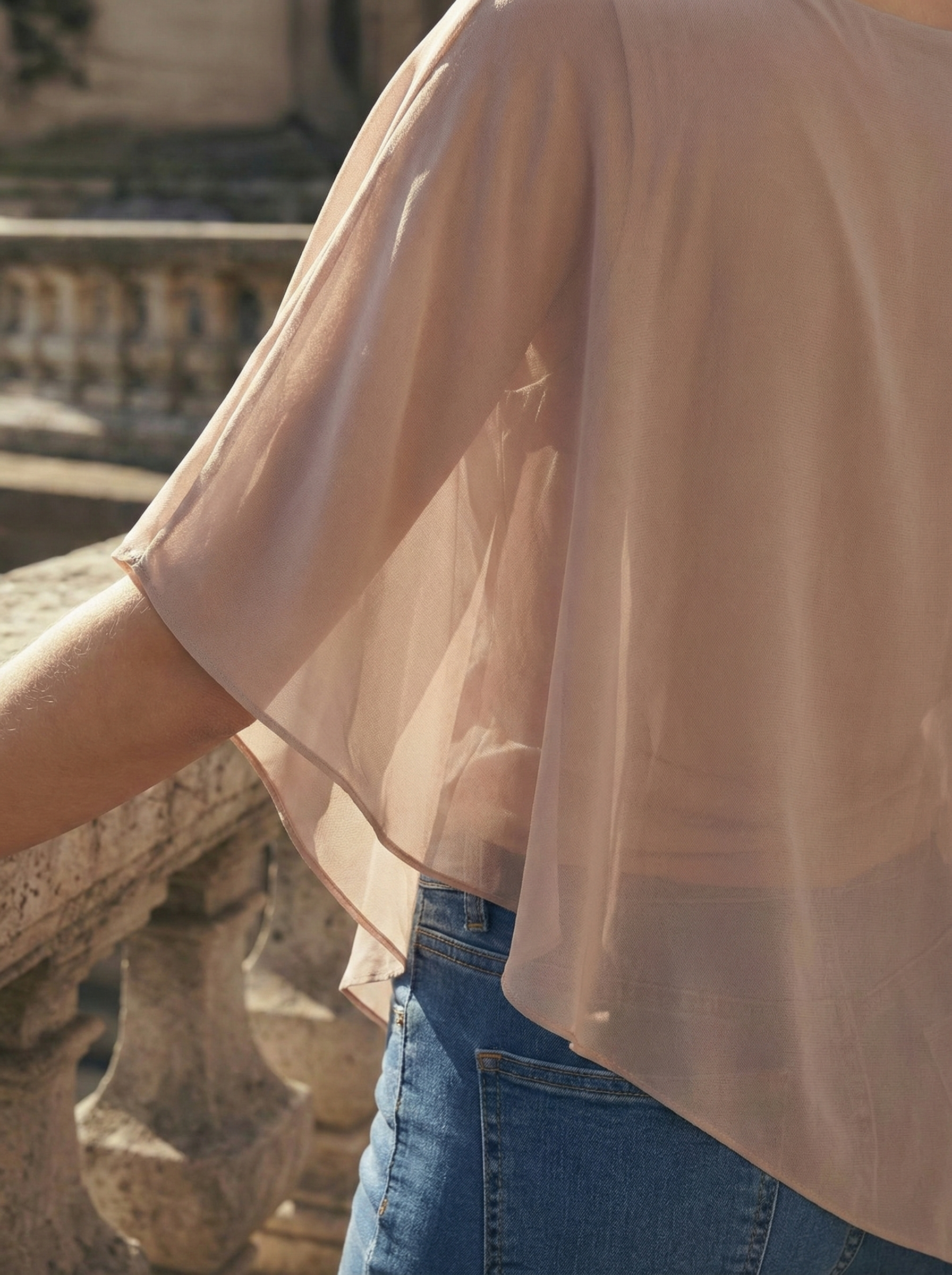 Limsa Club Elys Relaxed Chiffon Blouse in Mink — close-up detail