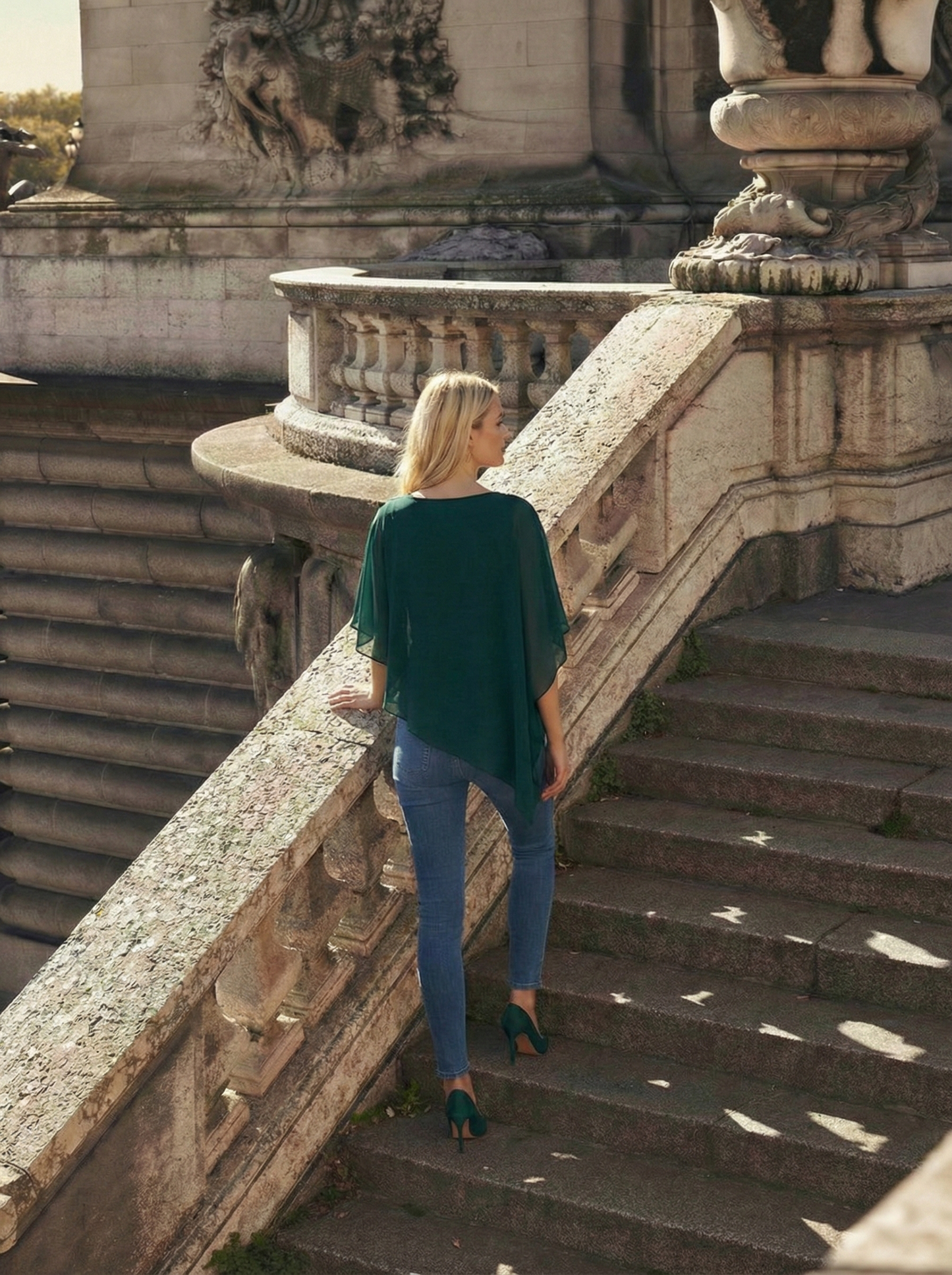 Limsa Club Elys Relaxed Chiffon Blouse in Green — detail view