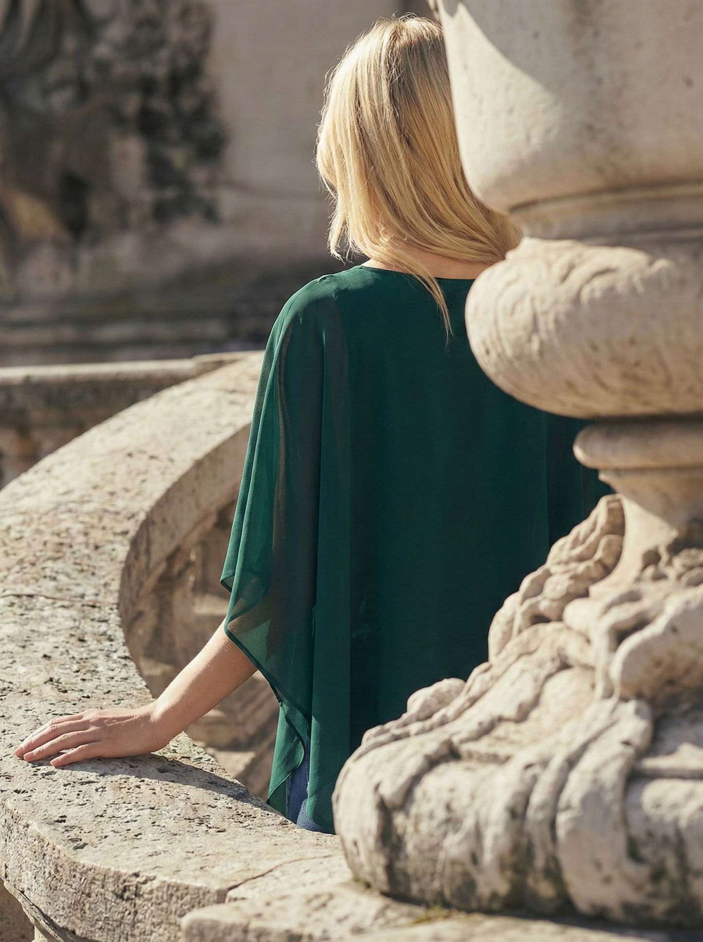Limsa Club Elys Relaxed Chiffon Blouse in Green — close-up detail