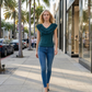 Limsa Club Cora Chiffon V-Neck Blouse in Green — detail view