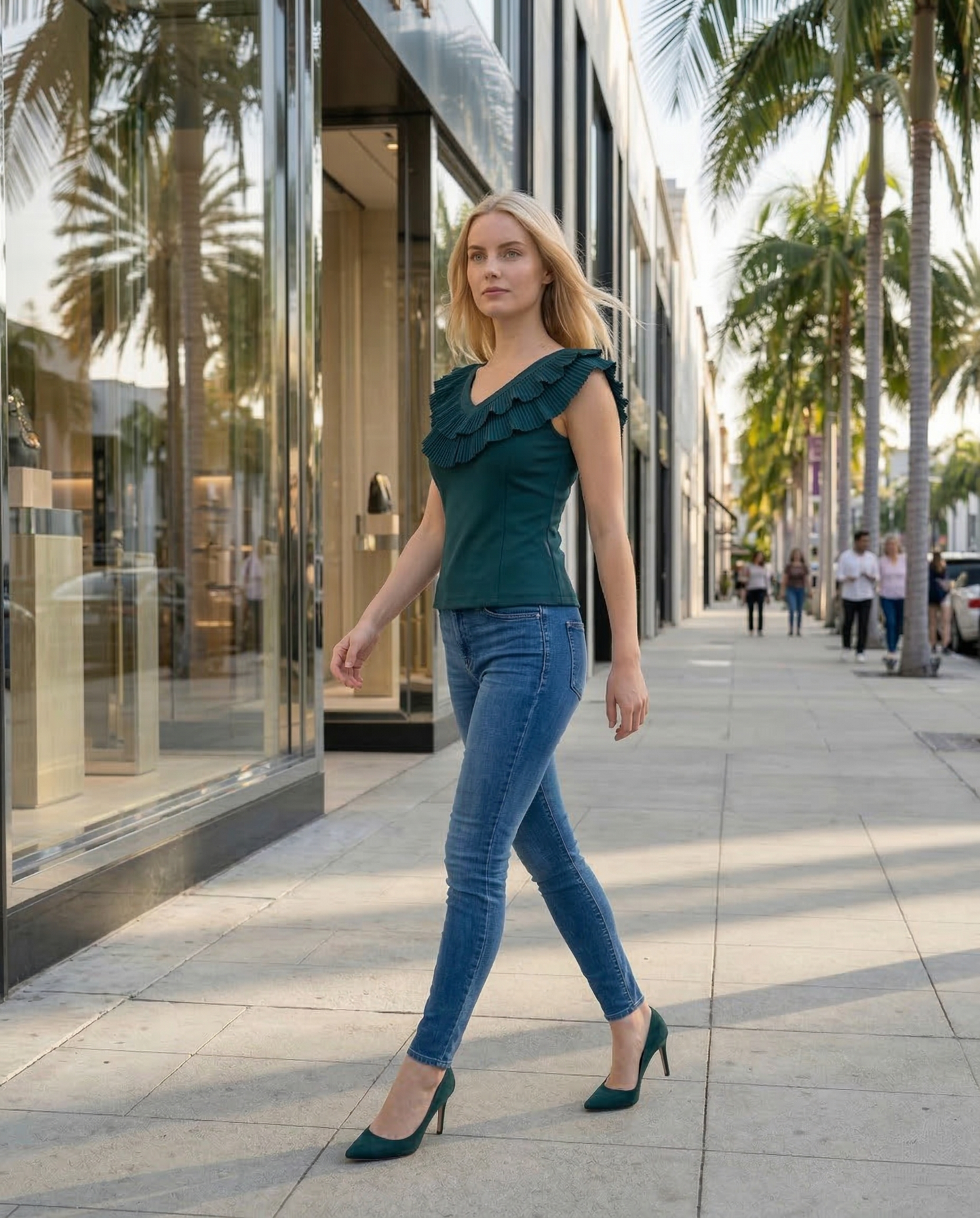 Limsa Club Cora Chiffon V-Neck Blouse in Green — side view