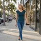 Limsa Club Cora Chiffon V-Neck Blouse in Green — back view