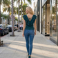 Limsa Club Cora Chiffon V-Neck Blouse in Green — detail view