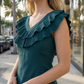 Limsa Club Cora Chiffon V-Neck Blouse in Green — full-length view