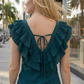 Limsa Club Cora Chiffon V-Neck Blouse in Green — close-up detail