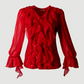 Limsa Club Azura Sequin Ruffle Blouse in Red — editorial view